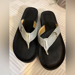 Michael Kors women's black wedge flip-flops